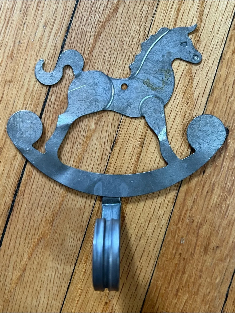 Vintage Silver Tin Rocking Horse Wall Hook - Decorative Home Wall Decor